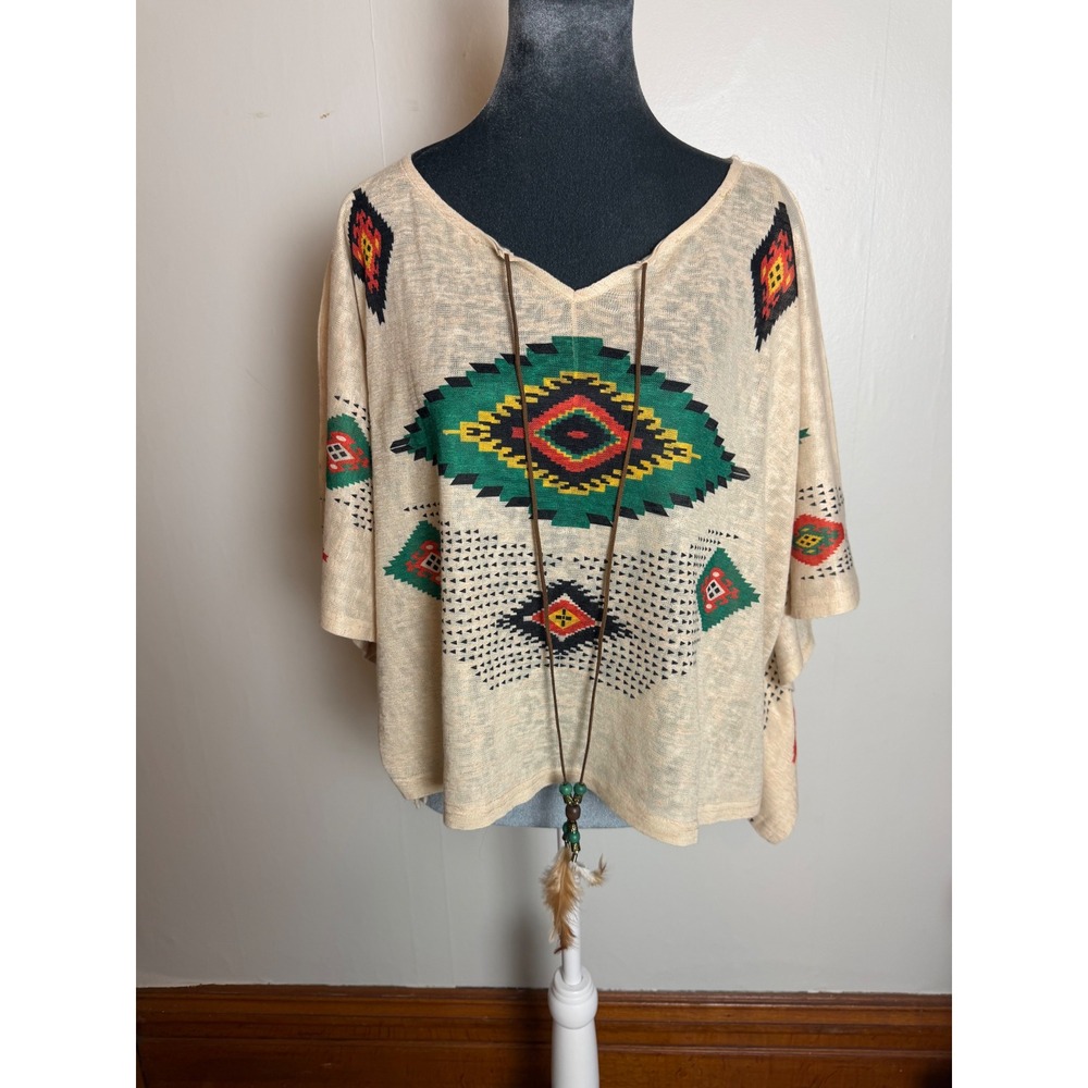 Wayan Natural Wear One Size Southwestern Poncho Top Boho indie hippie festival